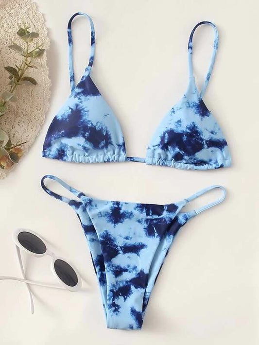 Tie Dye Triangle Tanga Bikini Swimsuit