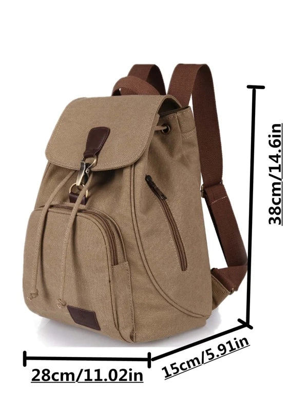 Colorblock Drawstring Design Flap Backpack