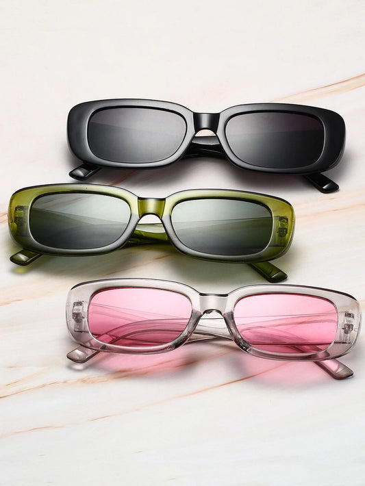 3pairs Women Square Frame Sunglasses, For Outdoor