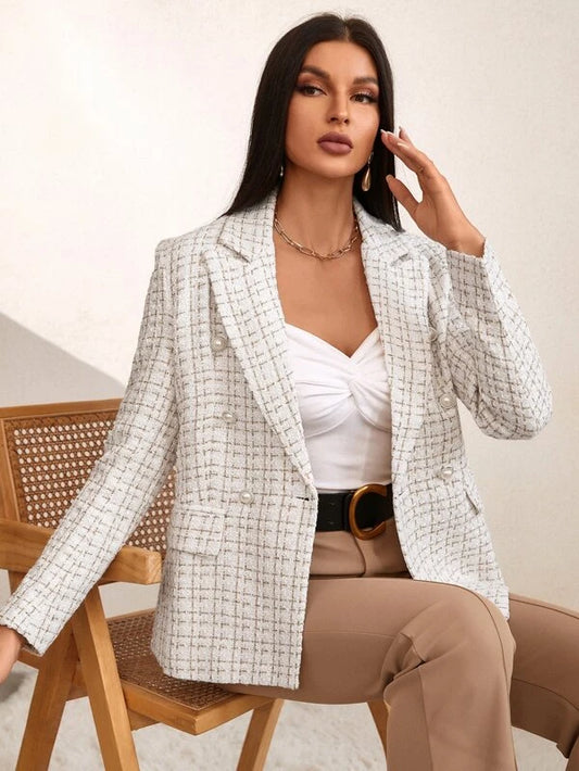 Plaid Print Double Breasted Blazer