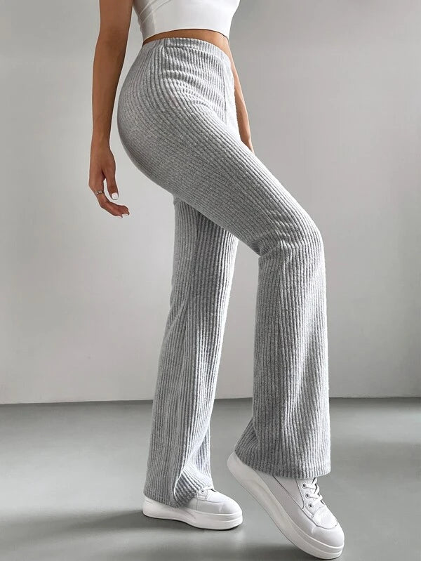 SHEIN EZwear Ribbed Knit Flare Leg Pants