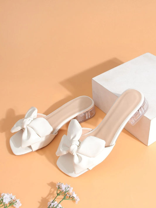 Bow Decor Chunky Heeled Mules