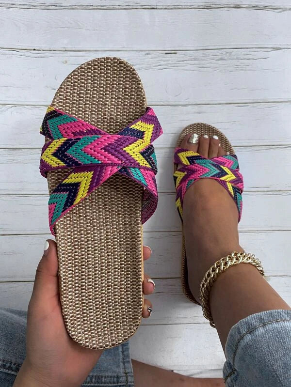 Chevron Cross Strap Espadrille Slides