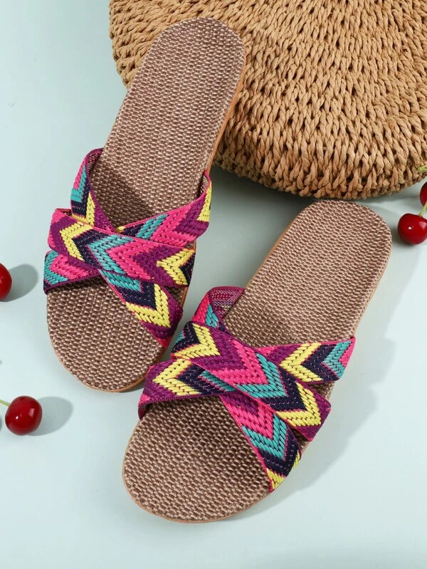 Chevron Cross Strap Espadrille Slides