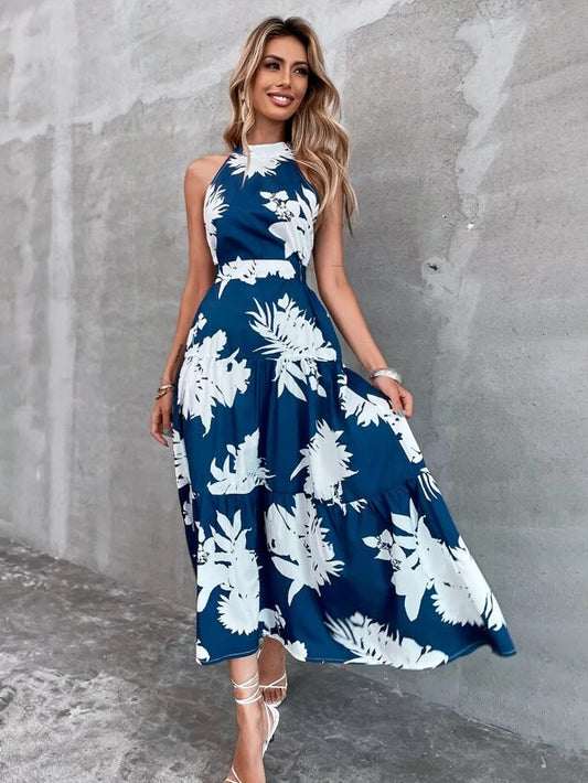 Floral Print Tie Back Peekaboo Dress