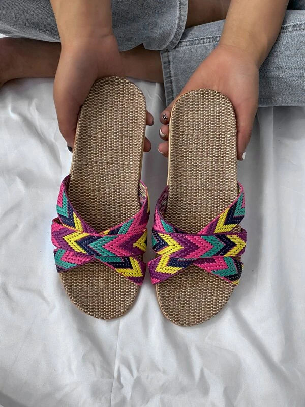 Chevron Cross Strap Espadrille Slides