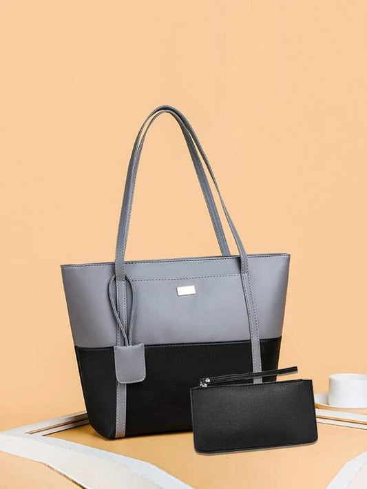 Two Tone Shoulder Tote Bag With Purse