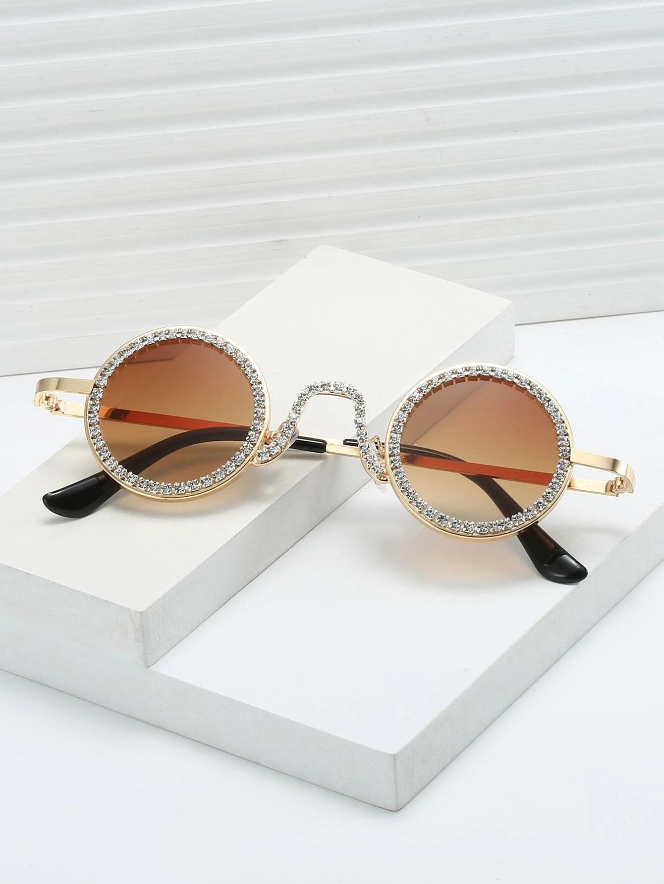 Rhinestone Decor Round Frame Fashion Glasses