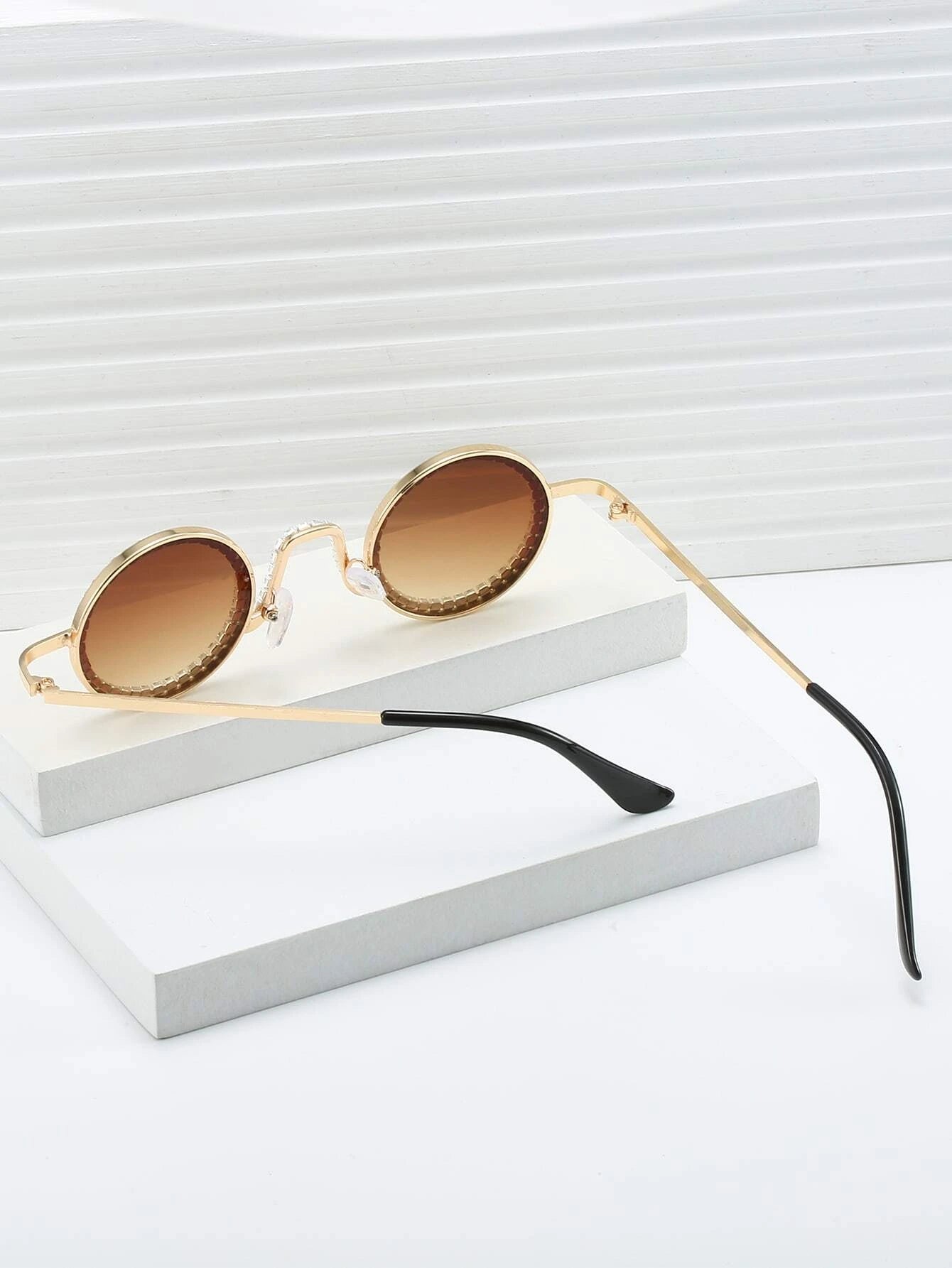 Rhinestone Decor Round Frame Fashion Glasses