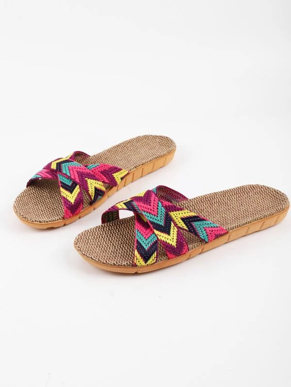 Chevron Cross Strap Espadrille Slides