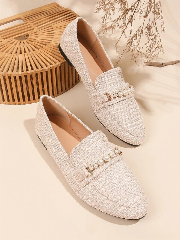 Faux Pearl Decor Flat Loafers