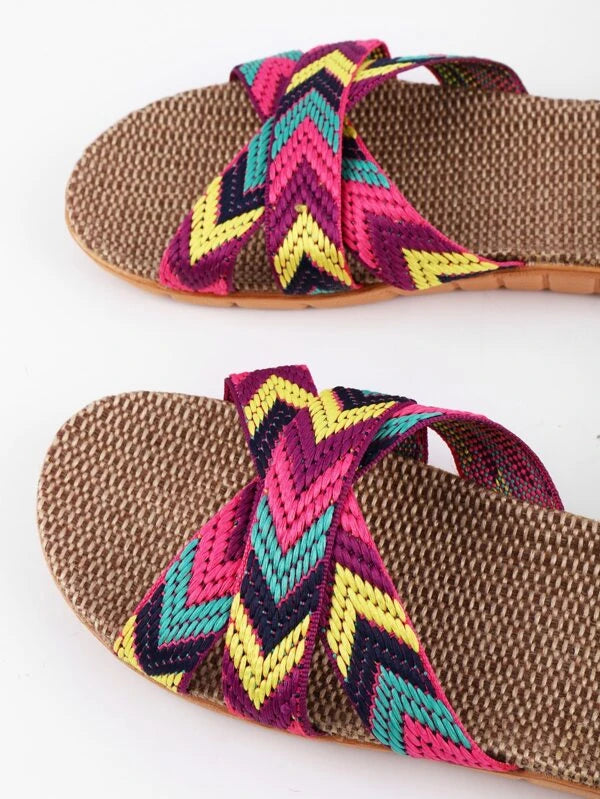 Chevron Cross Strap Espadrille Slides