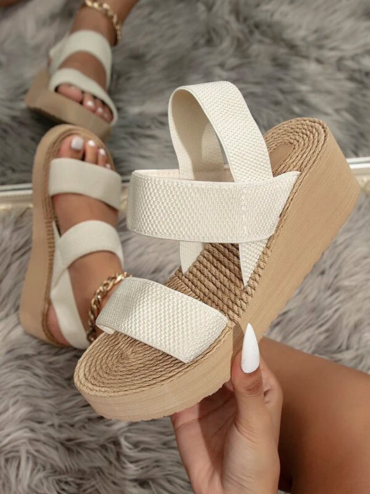 Women Minimalist Double Strap Slingback Wedge Sandals