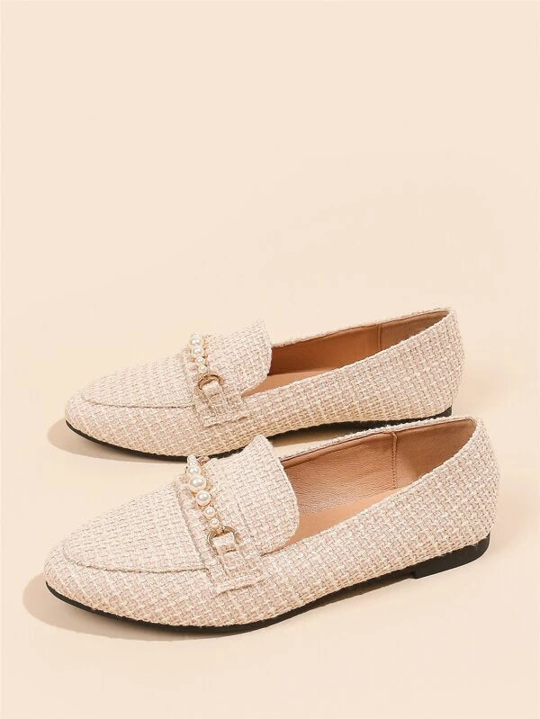 Faux Pearl Decor Flat Loafers