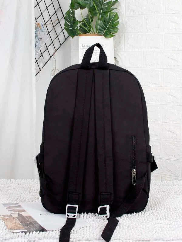 Colorblock Large Capacity Backpack With Random Bag Charm