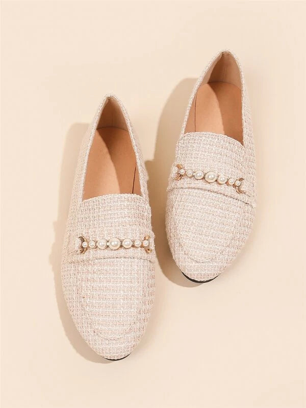 Faux Pearl Decor Flat Loafers