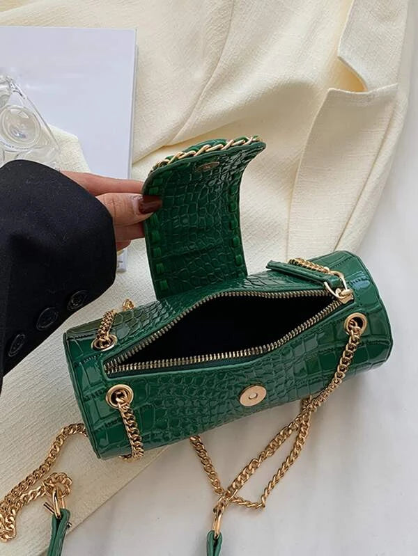 Crocodile Embossed Chain Bucket Bag
