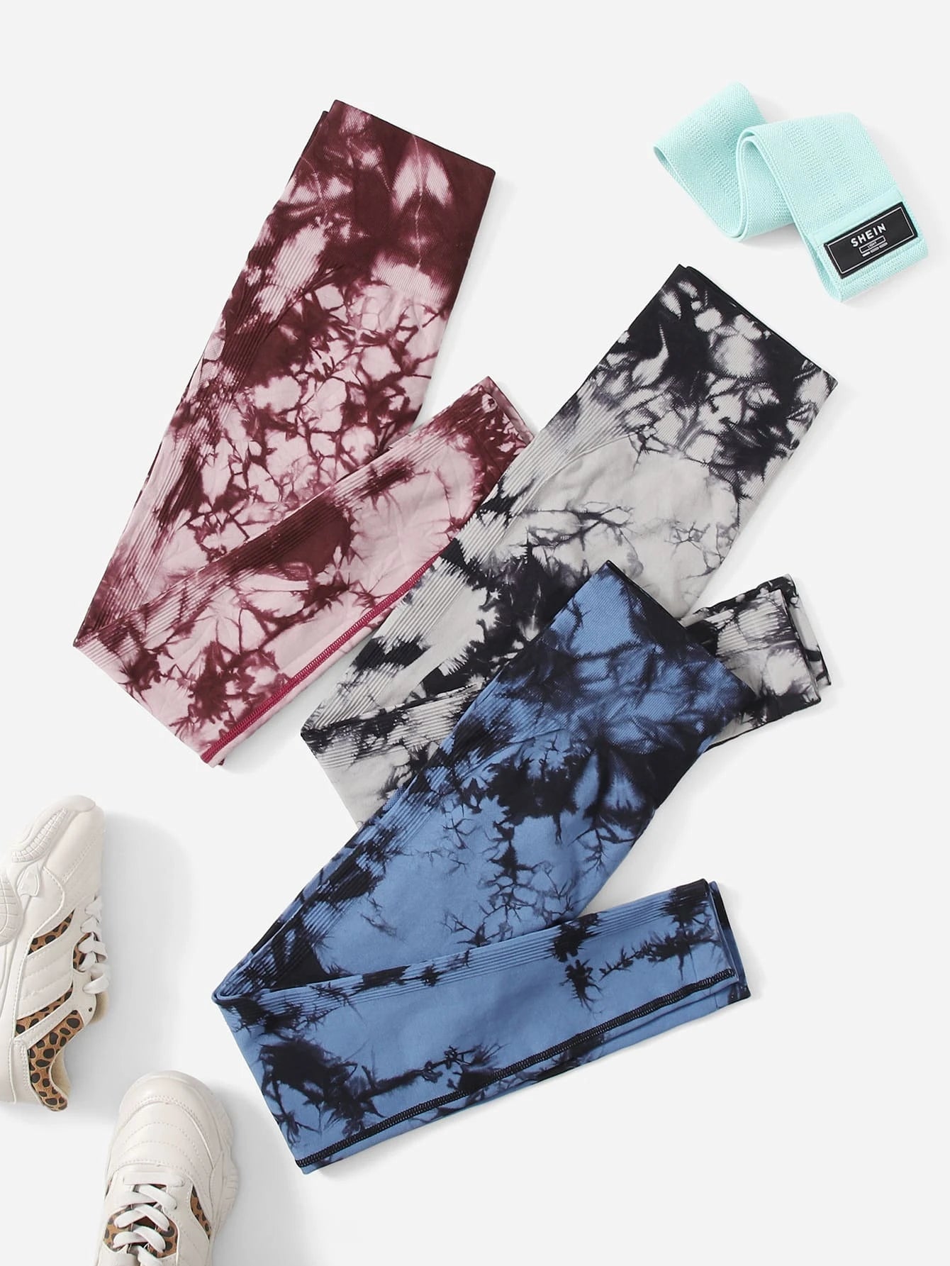 3pcs Seamless Tie Dye Top-stitching Wideband Waist Sports Leggings