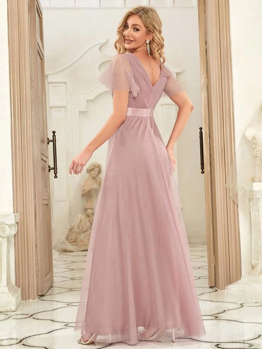 EVER-PRETTY Butterfly Sleeve Mesh Bridesmaid Dress