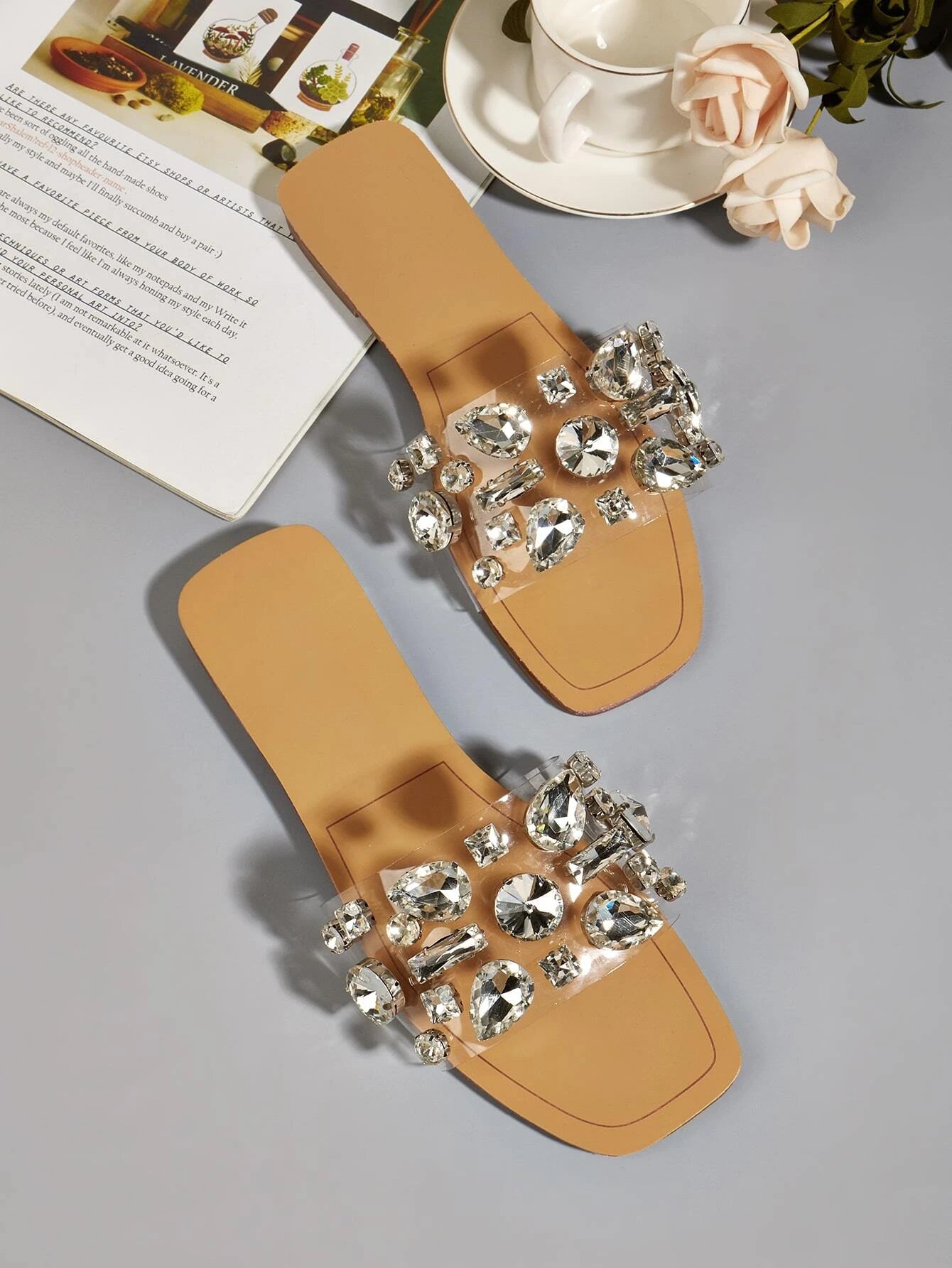 Gemstone Decor Slide Sandals