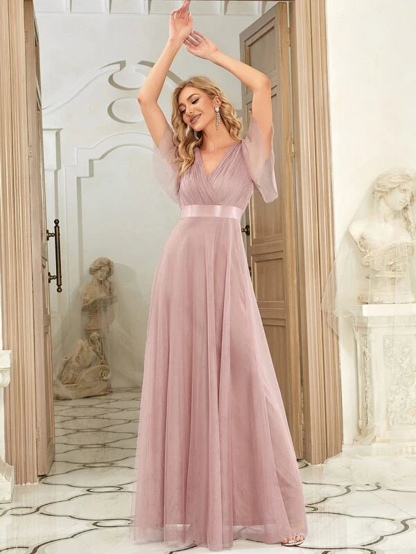 EVER-PRETTY Butterfly Sleeve Mesh Bridesmaid Dress