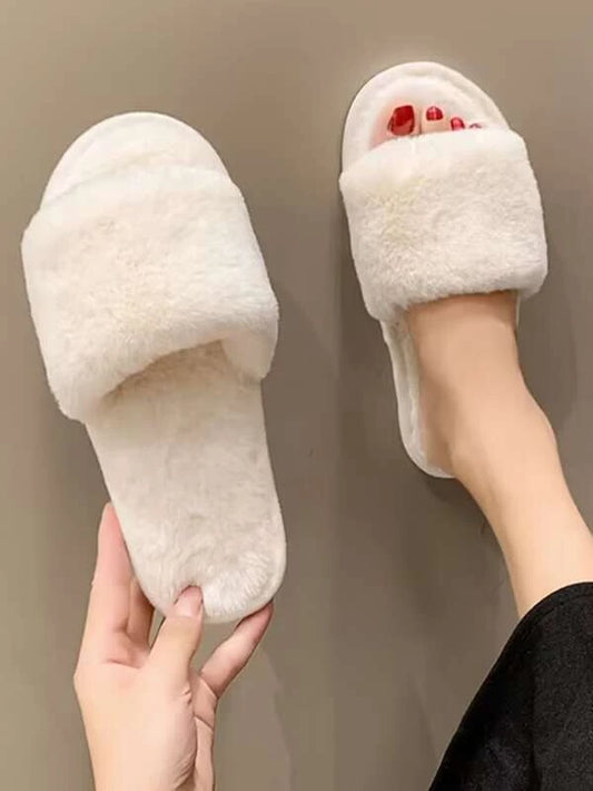 Women Single Band Bedroom Slippers Knit Fashion Home Slippers White