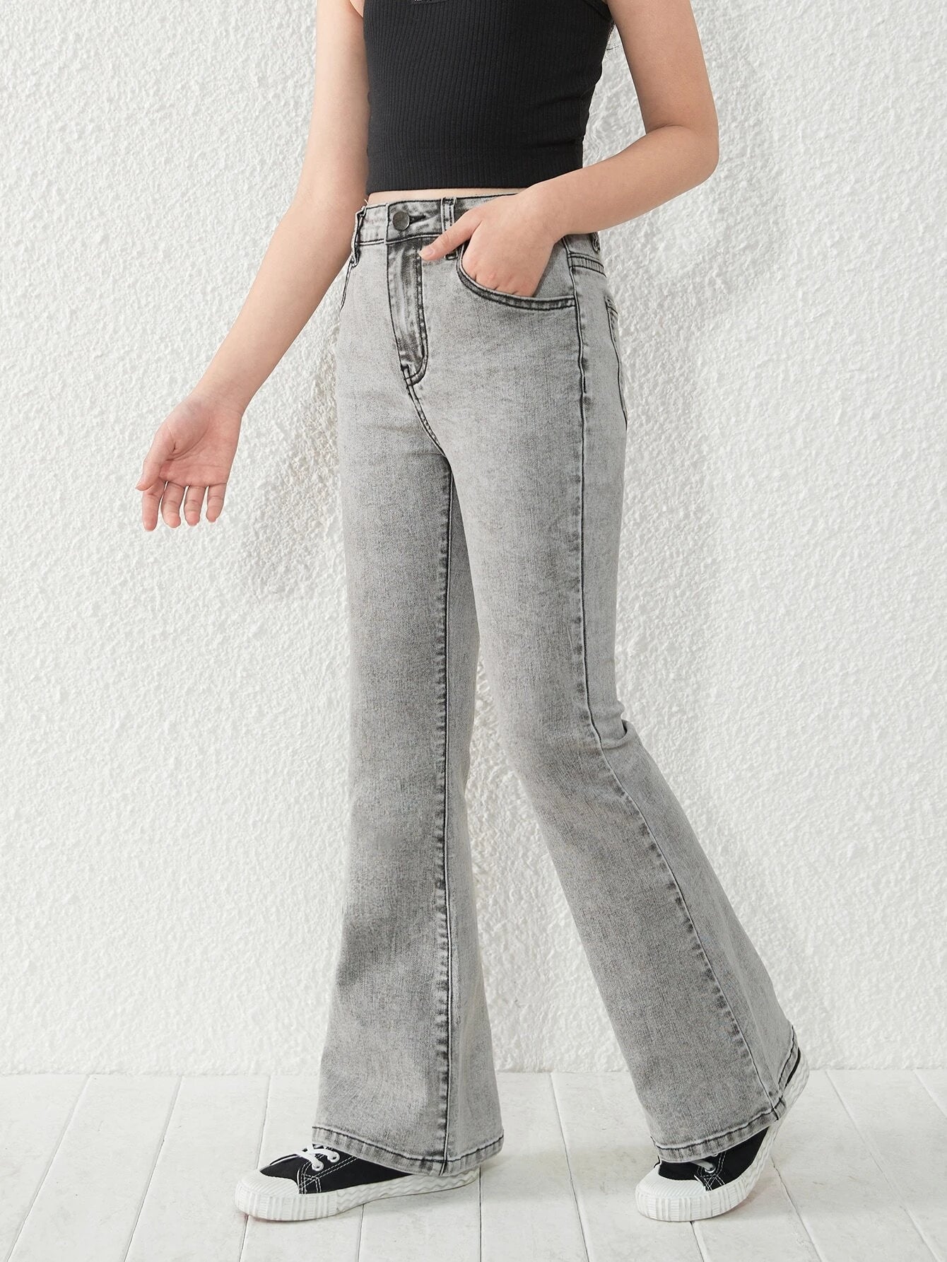Girls Solid Flare Leg Jeans