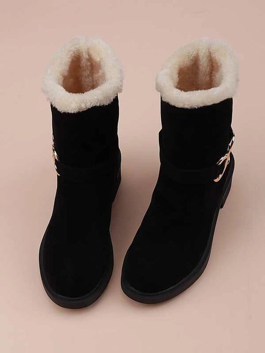 Buckle Decor Fluffy Snow Boots