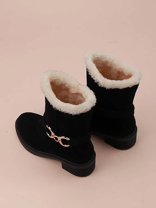 Buckle Decor Fluffy Snow Boots