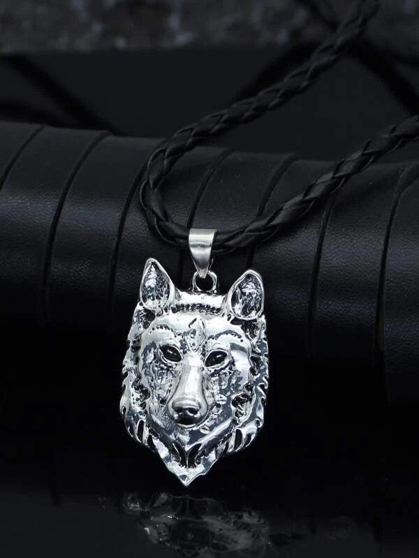 Men Wolf Head Pendant Necklace