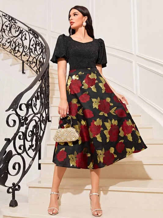 Modely Puff Sleeve Top & Floral Print Skirt
