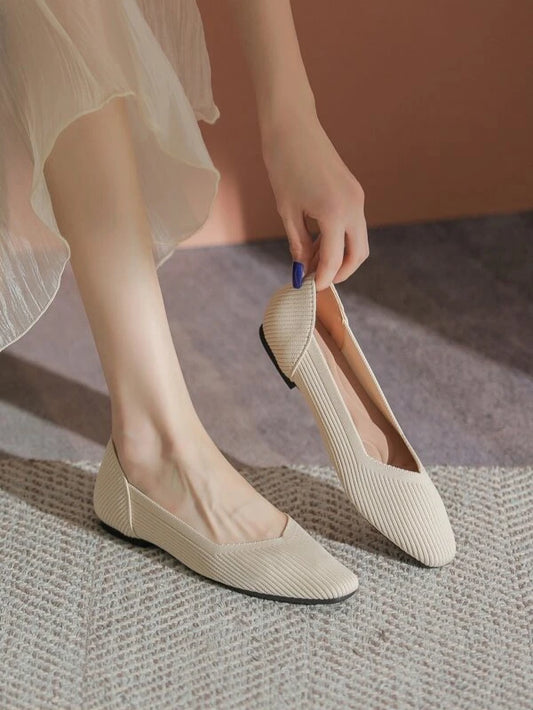 Women Slip On Square Toe Flats Elegant Apricot Ballet Flats