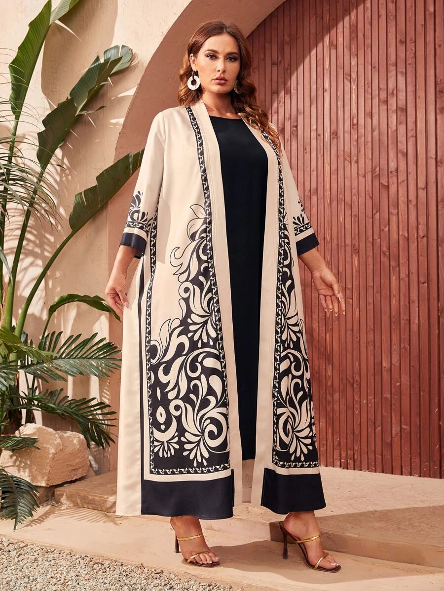 SHEIN Najma Plus Floral Open Front Abaya Dubai Brands