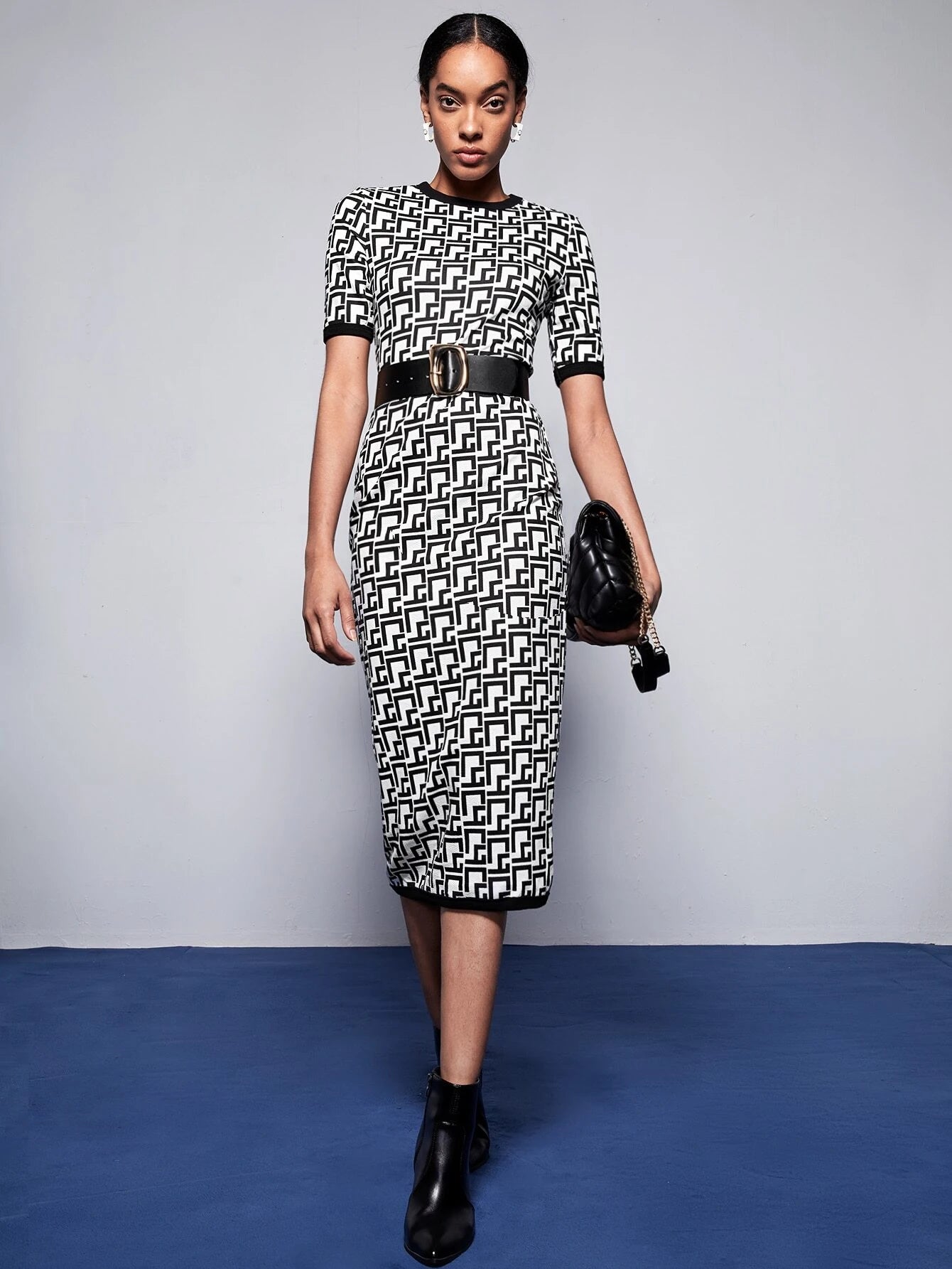 SHEIN BIZwear Allover Geo Print Contrast Binding Bodycon Dress