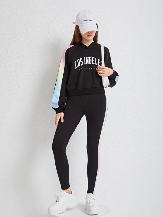 Teen Girls Contrast Ombre Sideseam Hoodie and Leggings