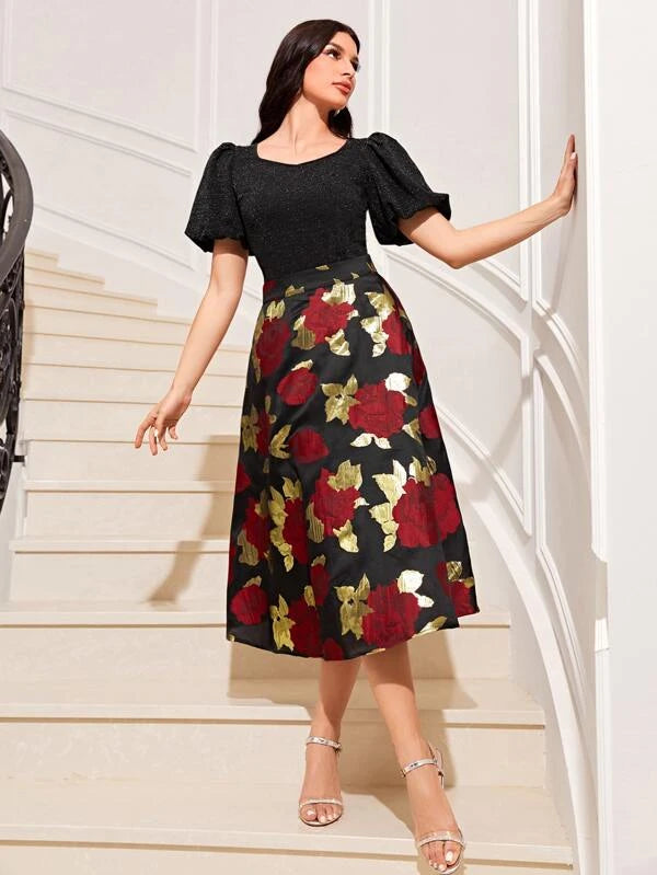 Modely Puff Sleeve Top & Floral Print Skirt