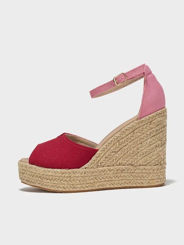 Vacation Court Wedges Shoes For Women, Canvas Peep Toe Espadrille Wedges Shoes