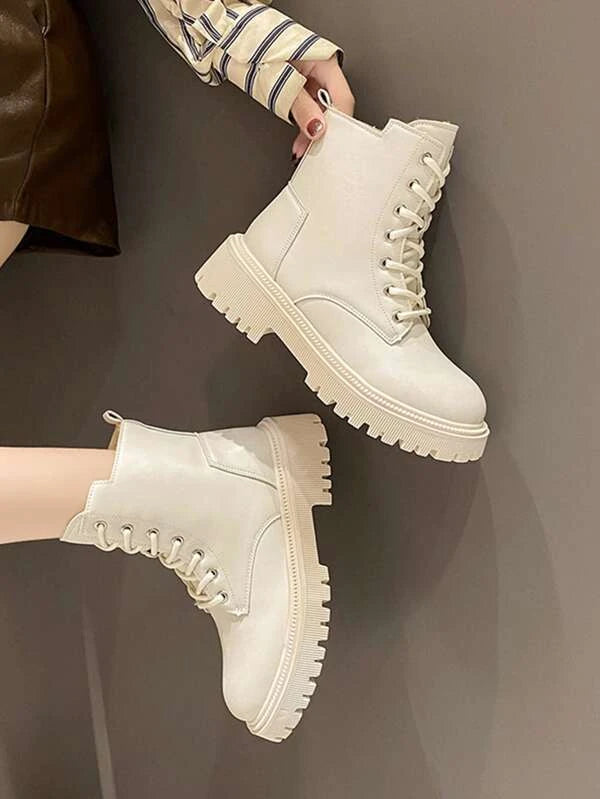 Zip Side Lace-up Front Thermal Lined Combat Boots