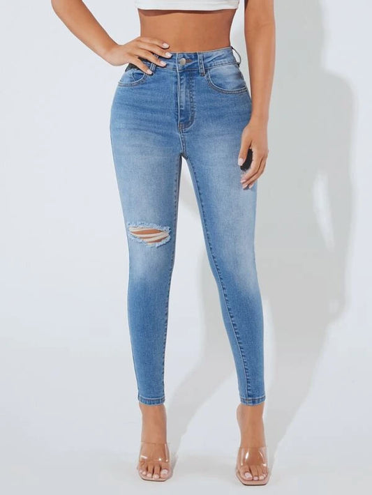 SHEIN PETITE Ripped Skinny Jeans