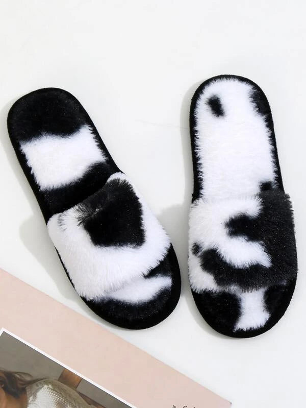 Cow Print Fuzzy Bedroom Slippers