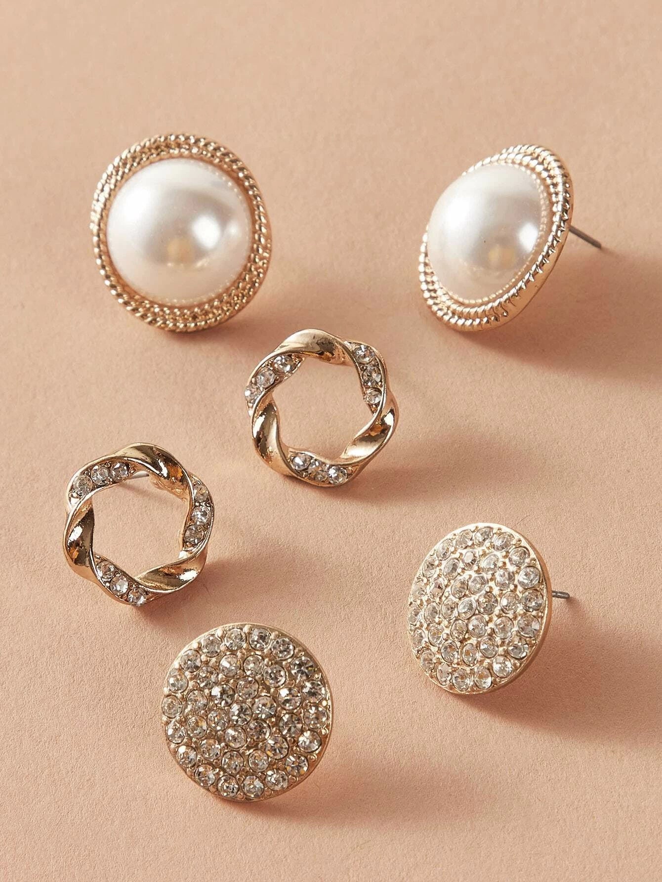 3pairs Pearl Decor Stud Earrings