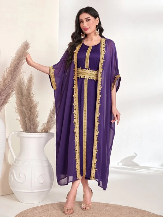 SHEIN Najma Contrast Applique Dolman Sleeve Abaya