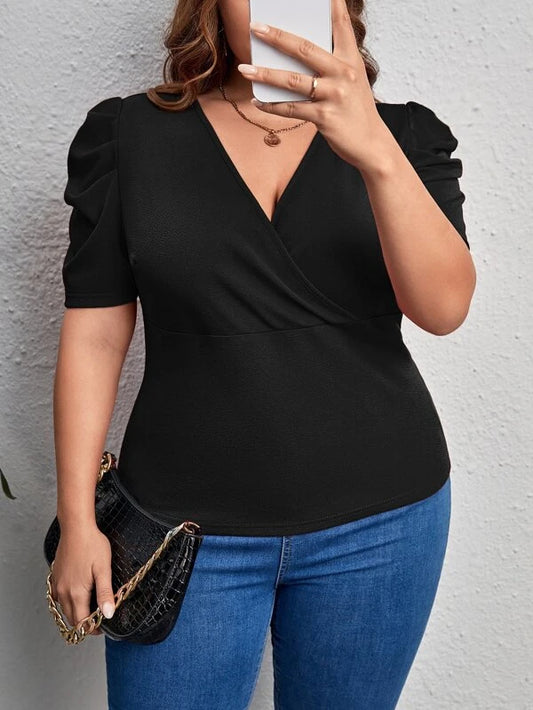 Plus Surplice Neck Puff Sleeve Tee