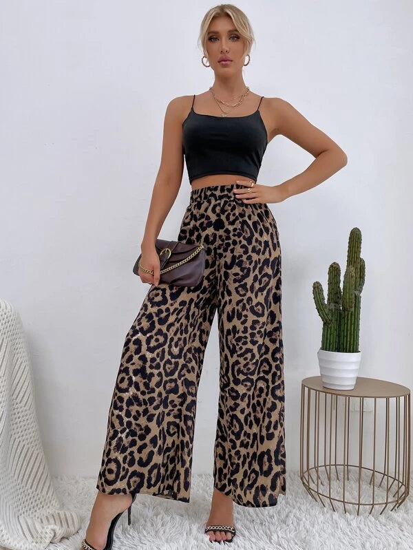 Leopard Print Wide Leg Pants