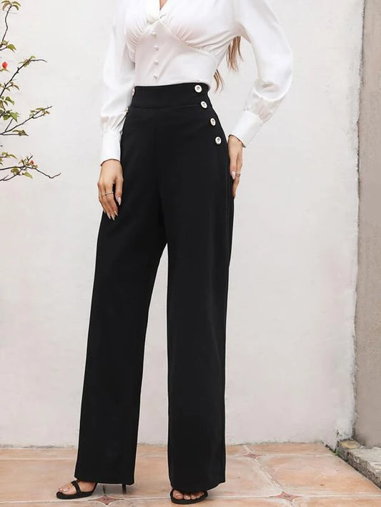 SHEIN BIZwear Fake Buttons High Waist Pants