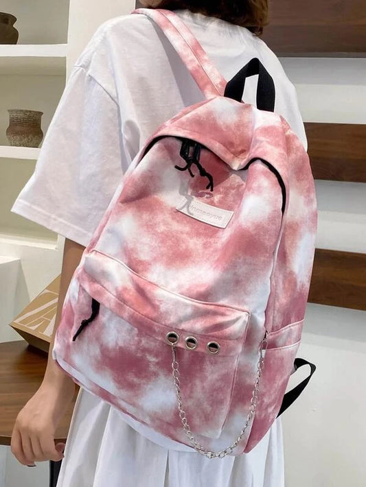 Letter Graphic Tie Dye Chain Decor Functional Backpack