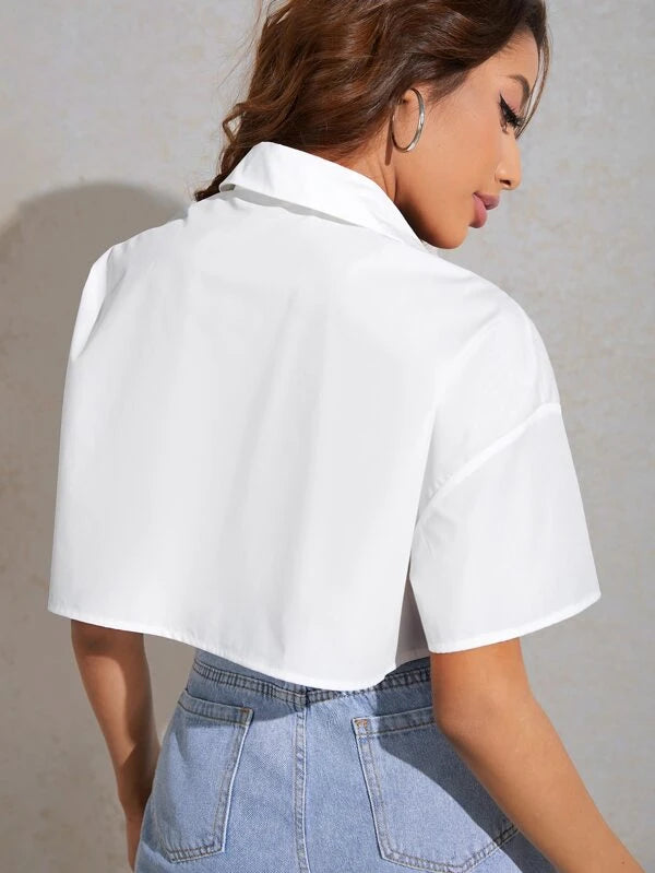 EZwear Figure Graphic Drop Shoulder Crop Shirt