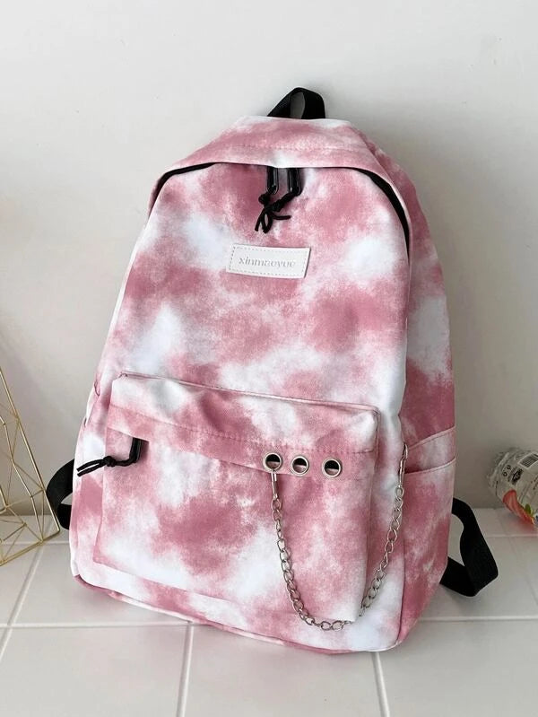 Letter Graphic Tie Dye Chain Decor Functional Backpack