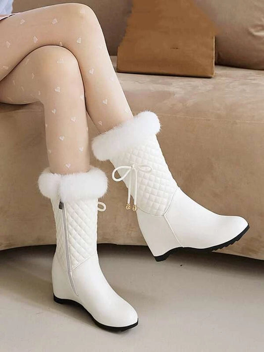 Bow Decor Teddy Lined Wedge Boots