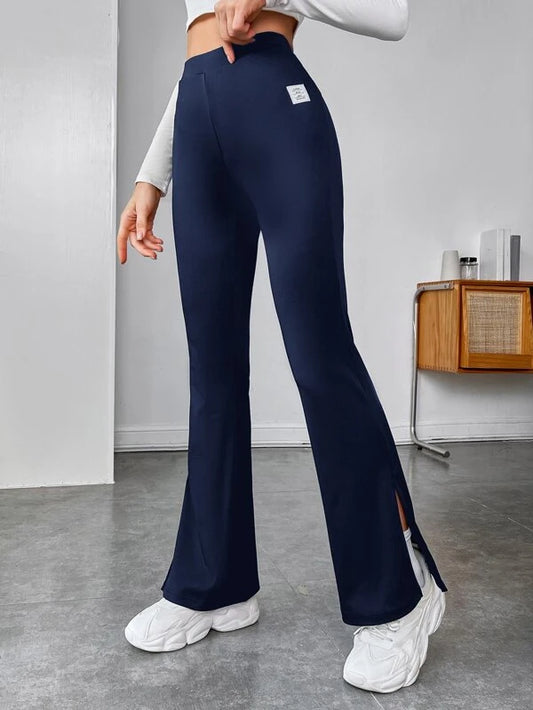 SHEIN EZwear Patched Detail Split Hem Flare Leg Pants